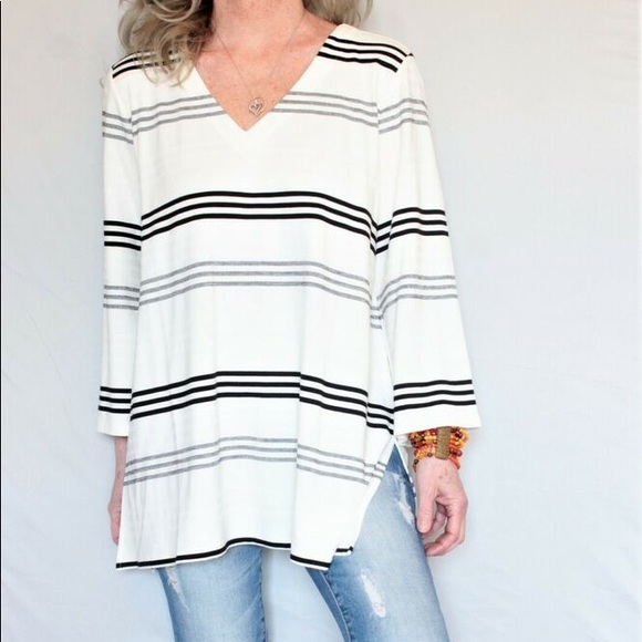 J. Jill Wearever Collection Striped V-Neck Tunic